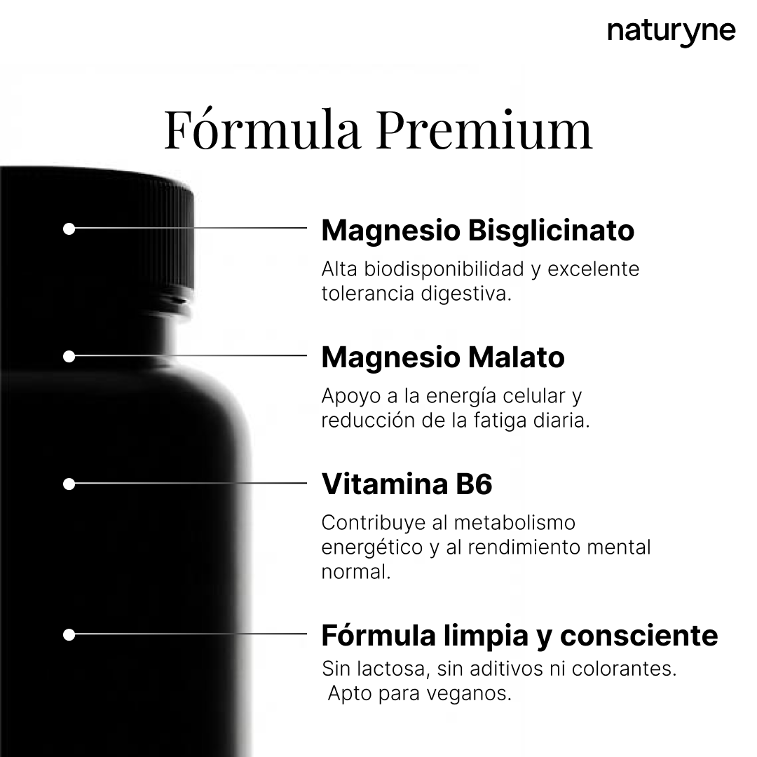 Naturyne Magnesio Complex | Bisglicinato & Malato con Vitamina B6 | Alta Biodisponibilidad | 90 Cápsulas Veganas
